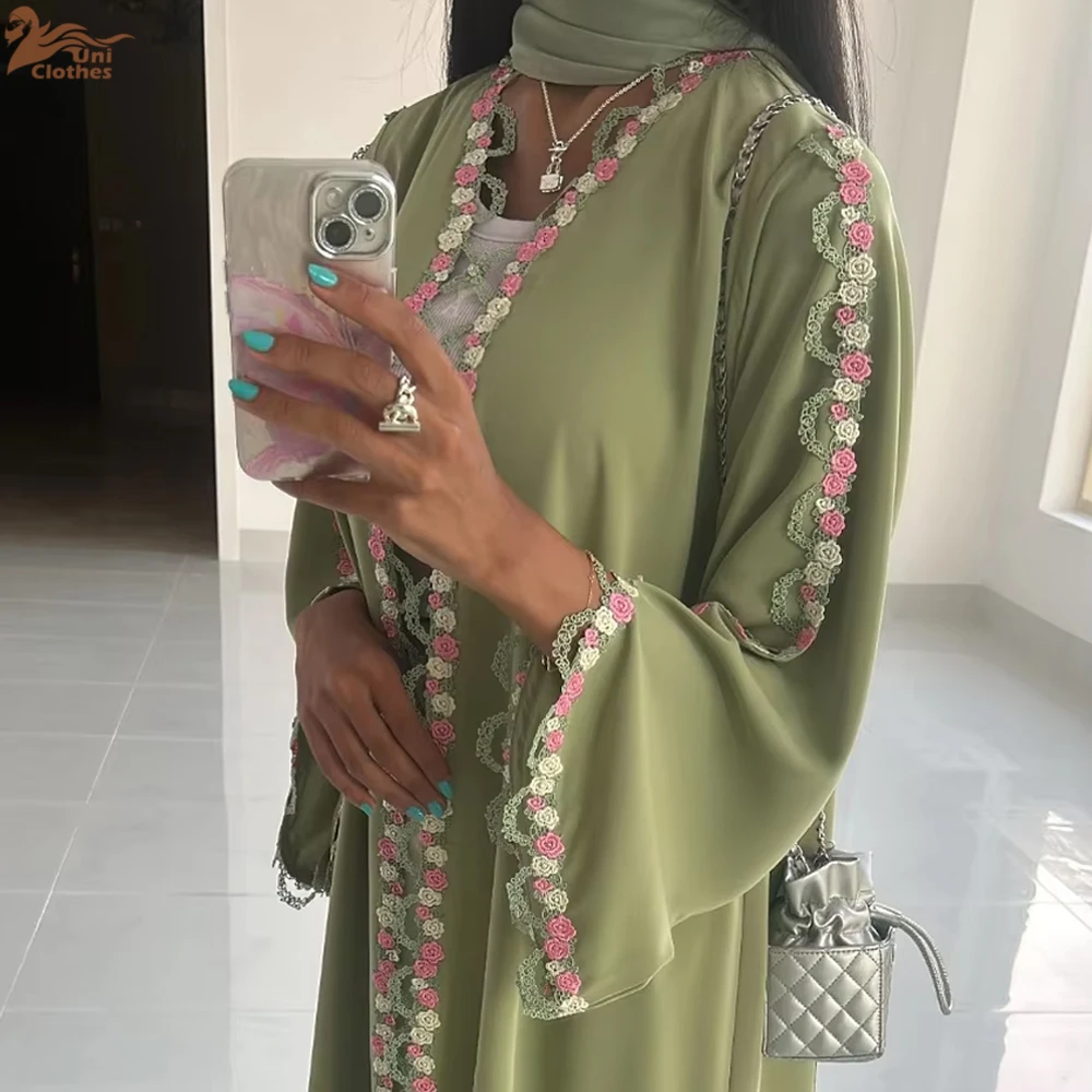 

2025 женская одежда Нида кружево с цветочной вышивкой Роскошная Абая женское мусульманское платье Дубай кимоно кардиган женская Абая