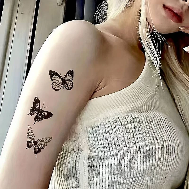 Waterproof Temporary Tattoo Stickers Butterfly Rose Kawaii Transfer Flash Tattoo Women Neck Hand Body Art Fake Tattoos Men