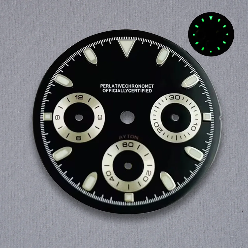 29.5mm Mod DTN Panda Dial VK63 Dial S Logo Geschikt voor VK63 Beweging C3 Groene Luminou Horloge Modificatie Accessoires