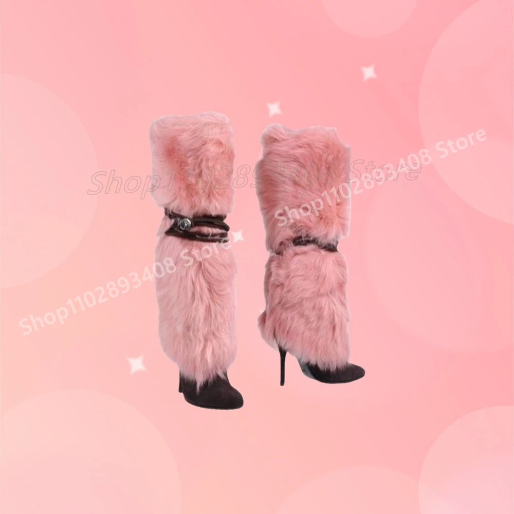 Rosa pena decoração tiras meados de bezerro botas estilo retro stiletto salto alto elegante sexy sapatos femininos 2025 novos zapatos para mujere