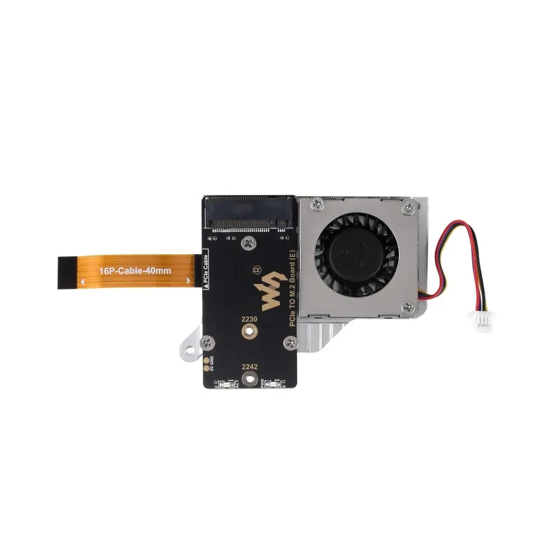Placa adaptadora PCIe a M.2 (E) para Raspberry Pi 5, con ventilador de refrigeración, compatible con protocolo NVMe de tamaño 2242/2230 SSD M.2