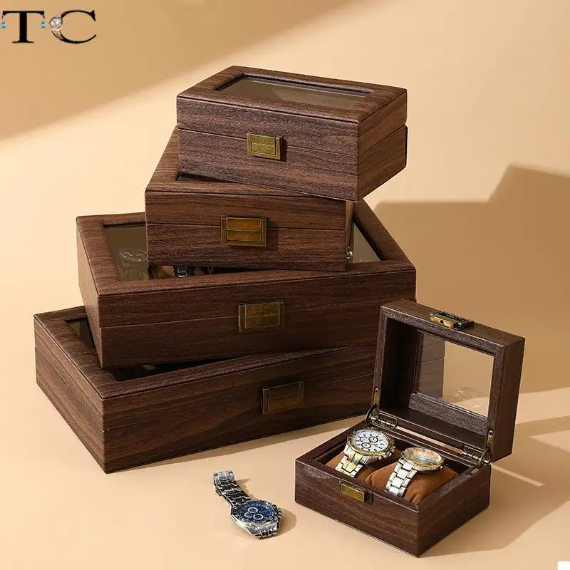 Vintage Wood Leather Soft Pillow Watch Box Watch Jewelry Storage Box Double Layer Watch Collection Box