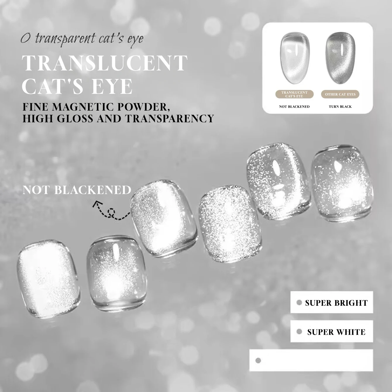 MIANEL Universal Cat Eye Gel Polish Translucent Color-Free Ultra-Transparent Sparkling Smooth Non-Grayish Versatile for Nail Art