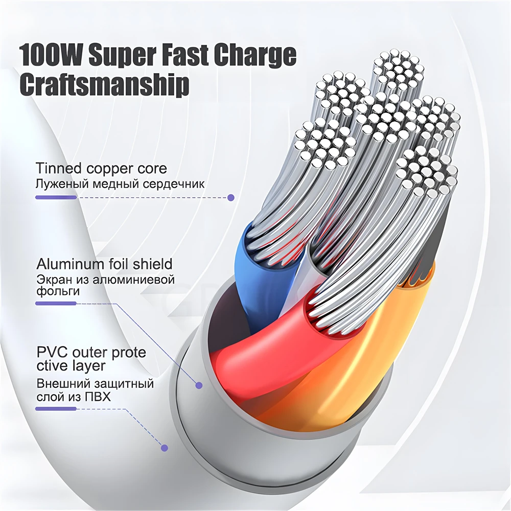 100W 7A Fast Charging USB Type C Cable for Samsung S23 S24 Ultra Xiaomi 14 Redmi Note 13 Pro POCO Phone USB C Cables Accessories image 6