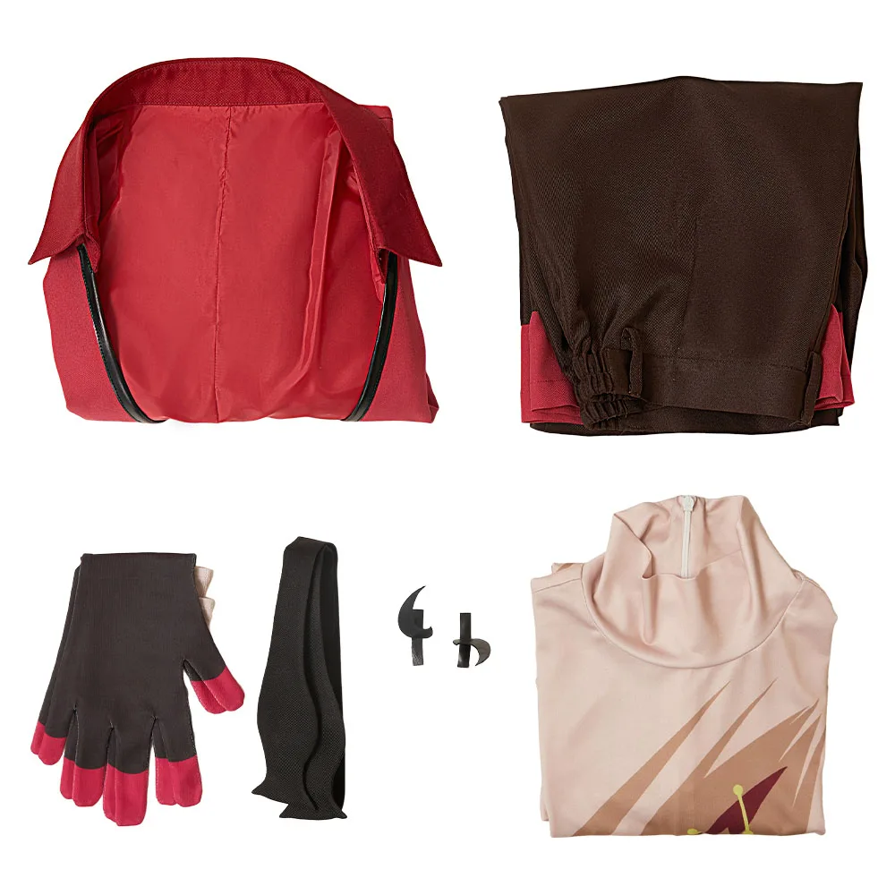 Hell Inn 2 Alastor Cosplay سترة حمراء زي ملابس جرح الصدر مجموعة إكسسوارات وتتسابق السراويل معطف حفلة كرنفال الهالوين