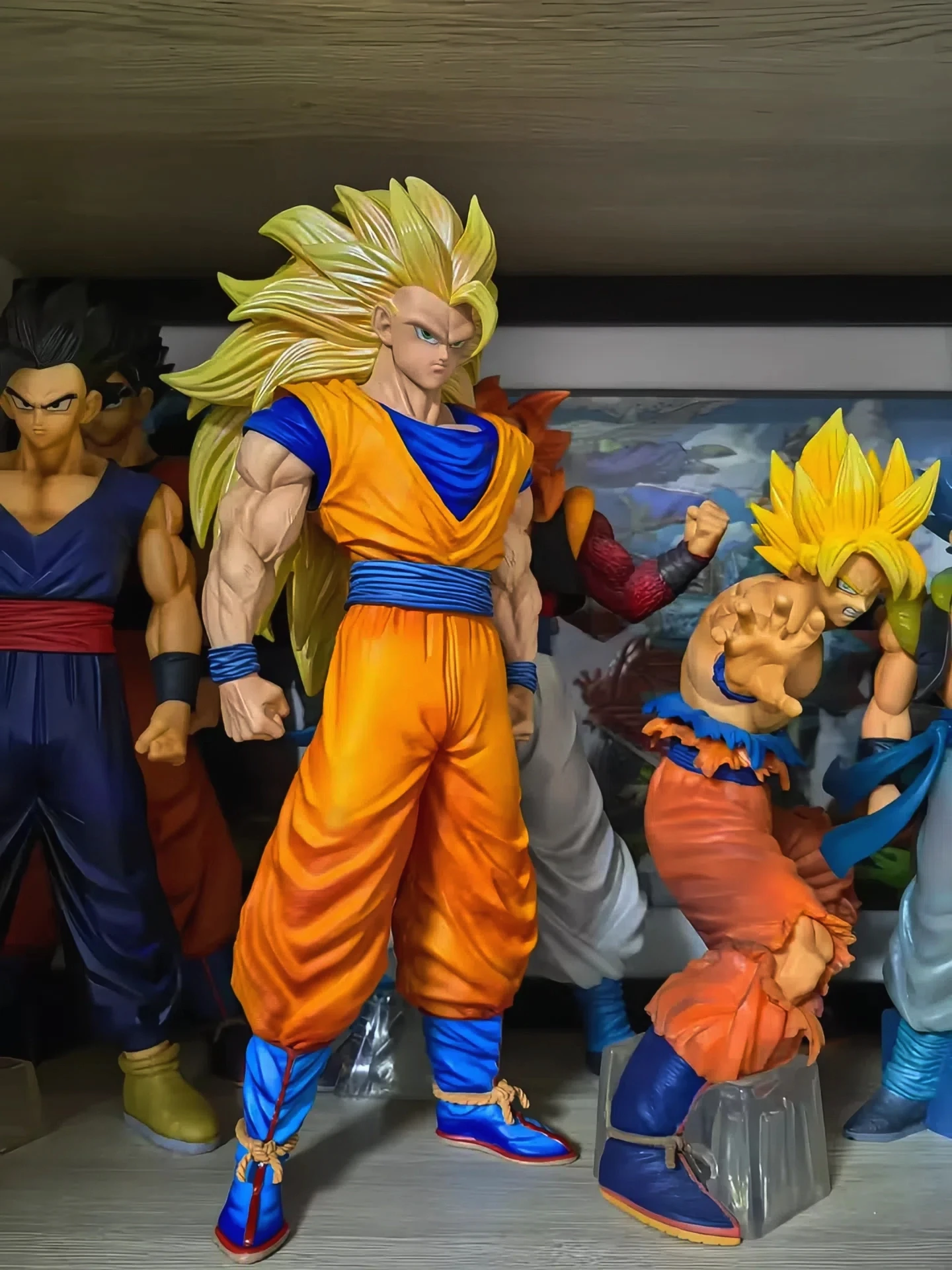 34CM Dragon Ball Figure Super Three Wukong High-quality Statue Super Three GK Figure Model Ornament Peripheral Boy Gift