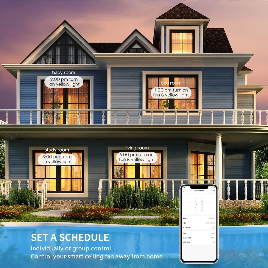 مروحة سقف ذكية مقاس 52 بوصة في الهواء الطلق مع أضواء قابلة للتعتيم وجهاز تحكم عن بعد تتميز بتطبيق Wi-Fi Connectivity Voice Co #6