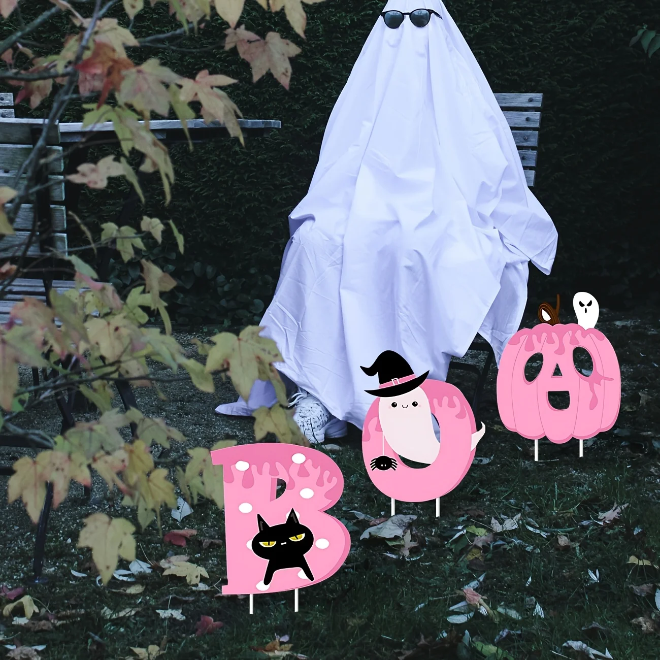 زينة الهالوين في الهواء الطلق علامات ساحة الهالوين الوردي سعيد BOO يوم علامات ساحة الهالوين مع حصص اليقطين الوردي La