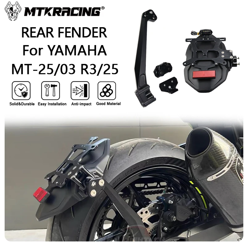 MTKRACING REAR FENDER For YAMAHA MT-25/03 2014-2024 YZF-R3/R25 Motorcycle Rear Mudguard License Plate Frame Accessories Guard