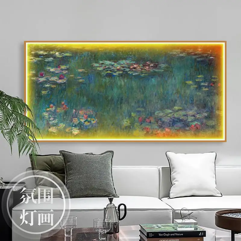 Monet water lily oil painting living room TV background wall decorative painting high-end atmosphere bedside wall lamp hanging p