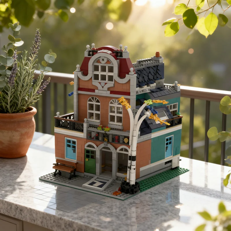 

2908 деталей MOC: Модульная модель осеннего дворика для чтения, строительные блоки, архитектурная игрушка, рождественский подарок, кирпичики для детей, сделай сам