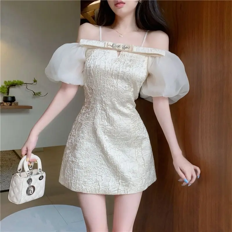 

Sling Dress Lantern Sleeves French Style High-End Design Summer New Style Sweet Hottie Waist-Cinching Short Skirt For Women