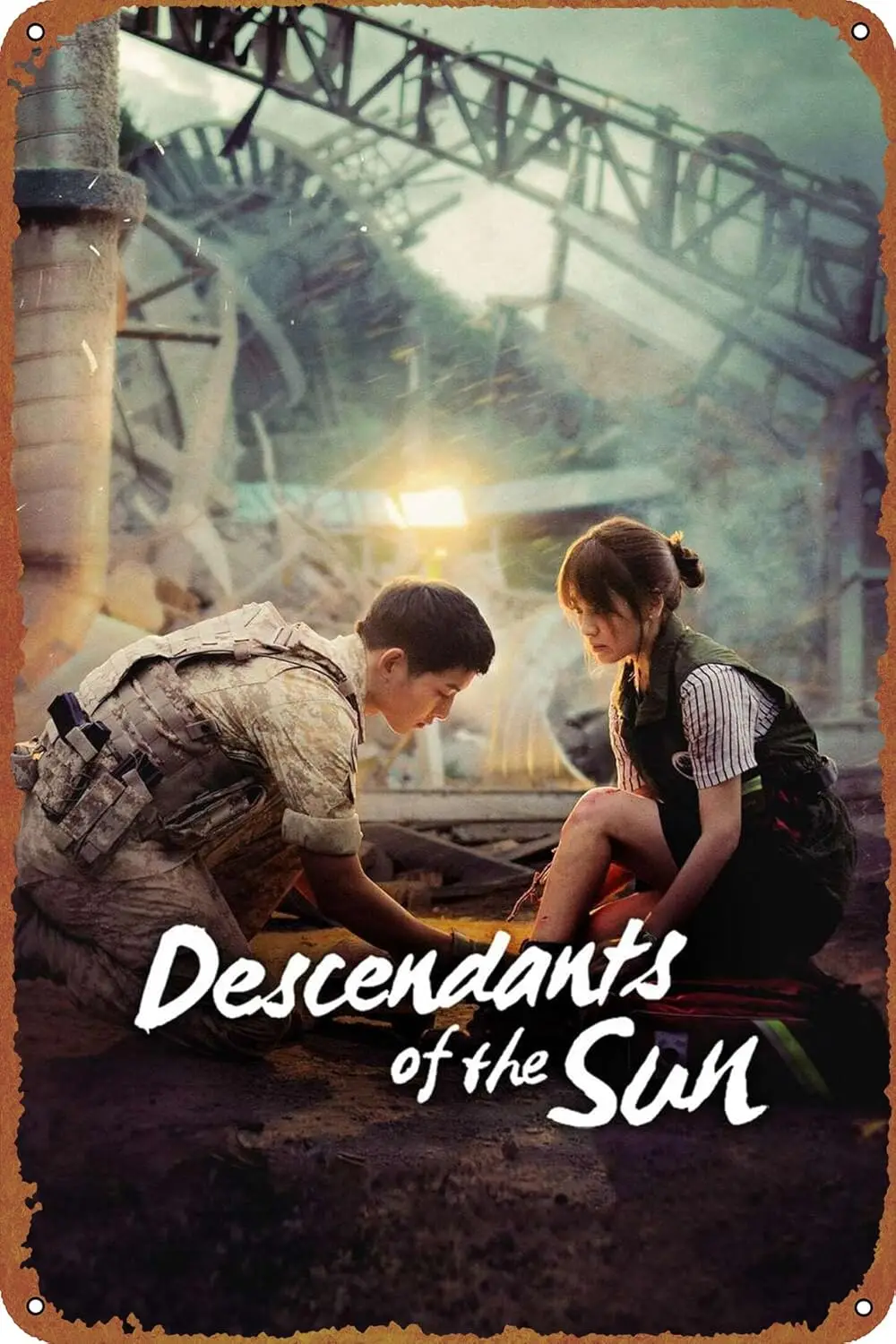 Descendants of the Sun Movie Poster Retro Metal tin Sign Halloween Tin Sign,Cave,Bar,Club, Home Wall Art Metal Tin Sign 8x12 inc