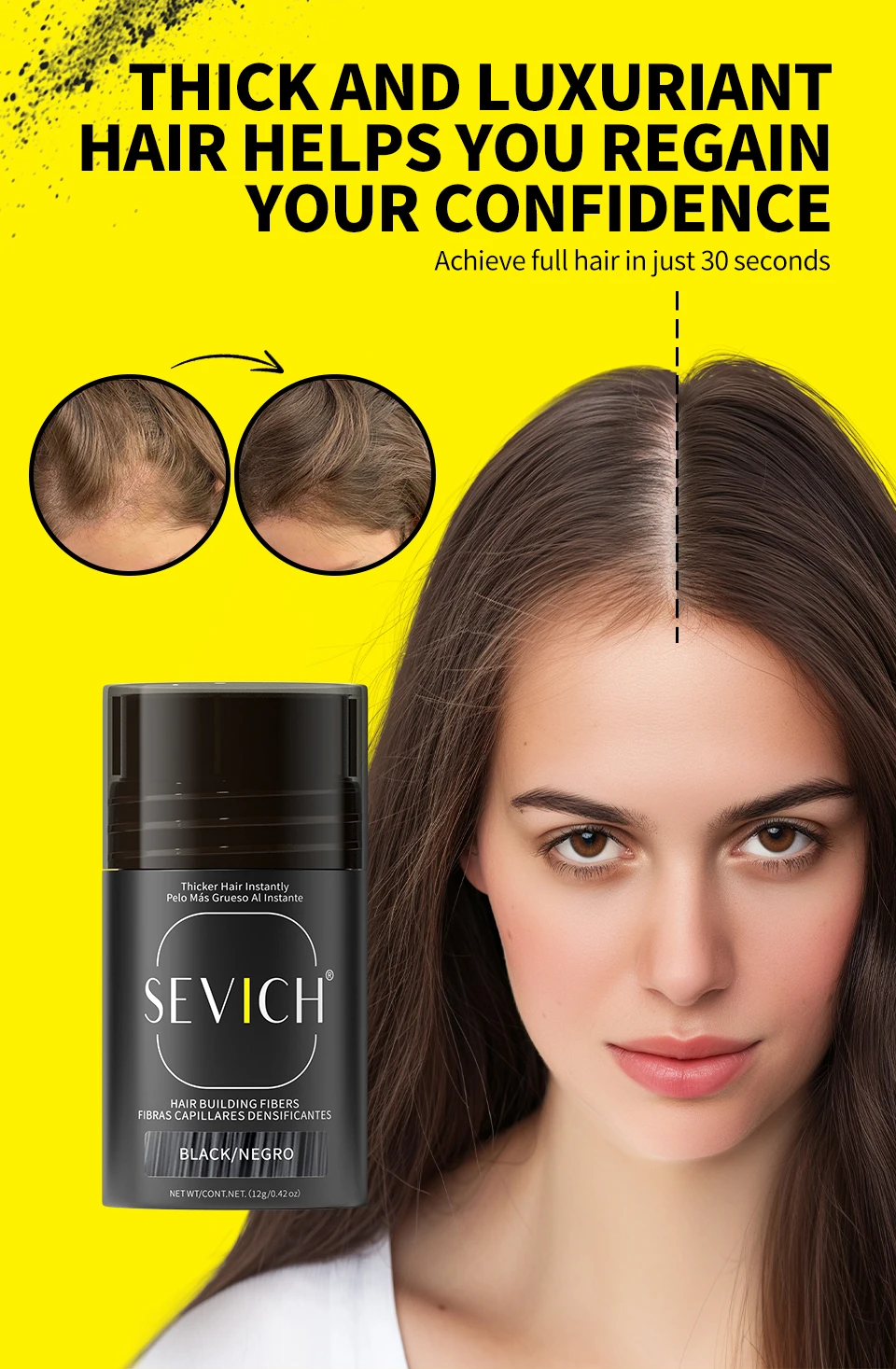 Sevich Haarverdichtungs-Faser-Set 12g Sofort-Haarwuchs-Verdickungspulver Dichtes Haarspray-Applikator Unisex Haarausfall-Produkte – Detail 6
