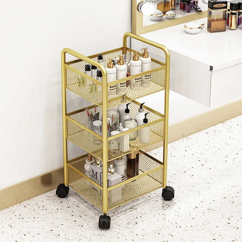 Beauty Salon Gold Auxiliary Cart Organizer With Wheels Nail Tattoo Special Multifunctional Storage Sleek Design Easy Efficiency