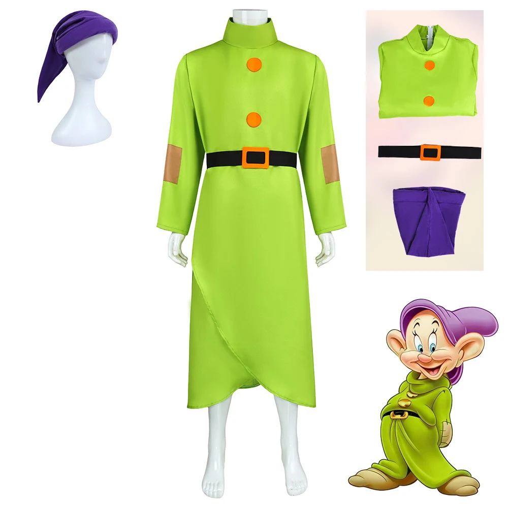 Disfraz de Cosplay de Dopey de Anime, Traje Verde con Sombrero, Disfraz de Halloween de los Siete Enanos Dopey, Uniforme de Disfraz