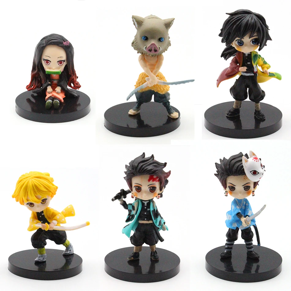 Q Posket Figure Wholesale Demon Slayer Mini Figurine 6pcs/12pcs/Sets Kimetsu No Yaiba Small PVC Dolls Desktop Decoration