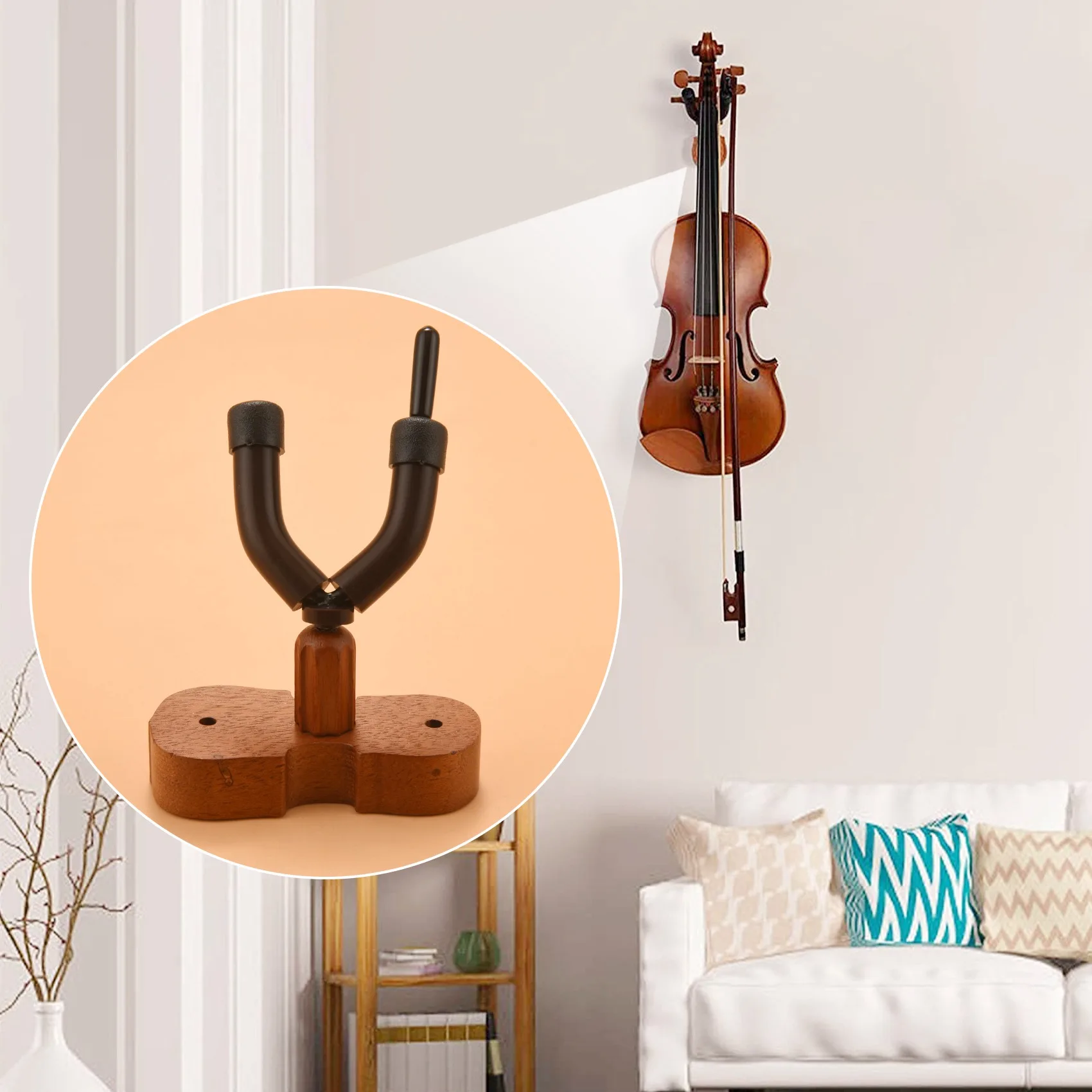 New Wall Mount Violin Hanger Hook with Bow Holder for Home & Studio(Mahogany)