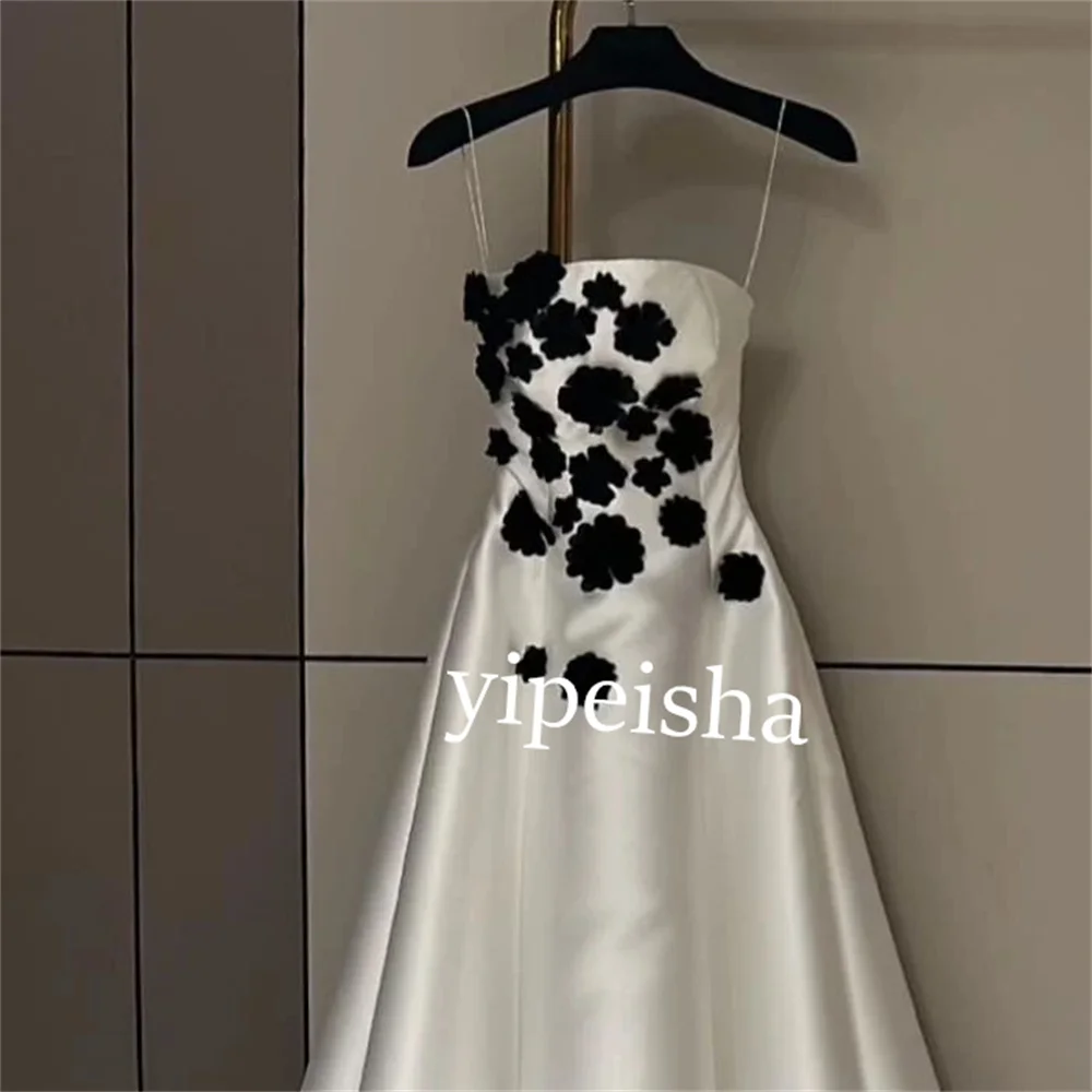 Customized S Flower  Pleat Engagement A-line Sheer Straps Bespoke Occasion Gown Midi Dresses