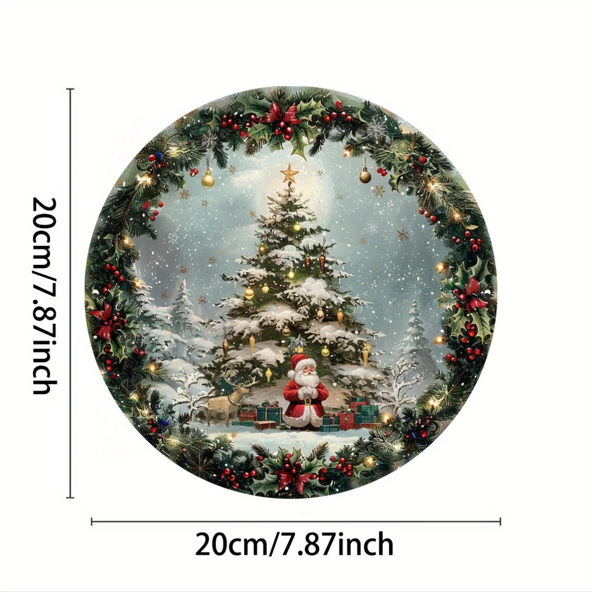 1. 20x20cm Round Christmas Metal Tin Sign Santa Claus Xmas Tree Wreath Snow Scene Plate Vintage Home Holiday Wall Decor Plaque G