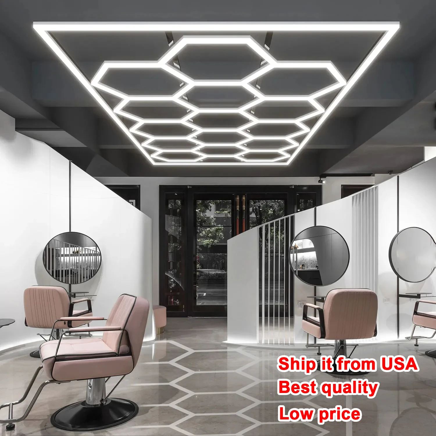Hexagon Led Garage Lights with Frame 14 Hex Grid 672W 108000 LM Super Bright Led Garage Ceiling Lights 6500K Hex Led Lights
