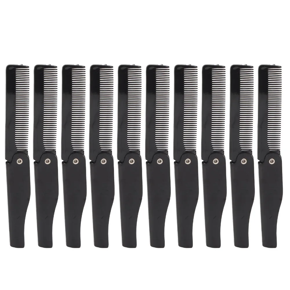 10pcs Durable Fine Teeth Folding Comb Black Plastic Pocket Comb Beard Comb For Women