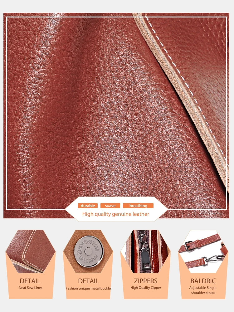 Zency First Layer Cowhide Leather Shoulder Bag Cross body Small Flap Handbag Retro Messenger Bag Simple Square Bag For Women