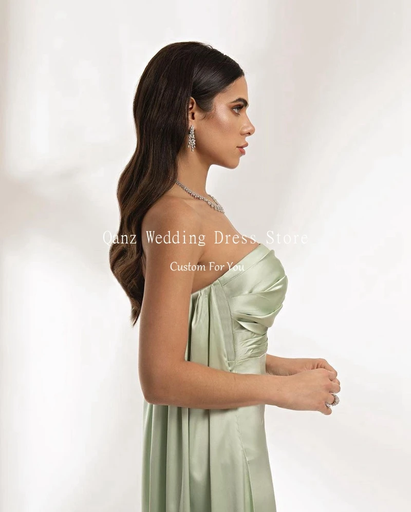 Qanz Sexy Ming Green Evening Dresses Arabic Women Mermaid Satin Long Cape Prom Gowns Formal Occasion Party Dress Customized