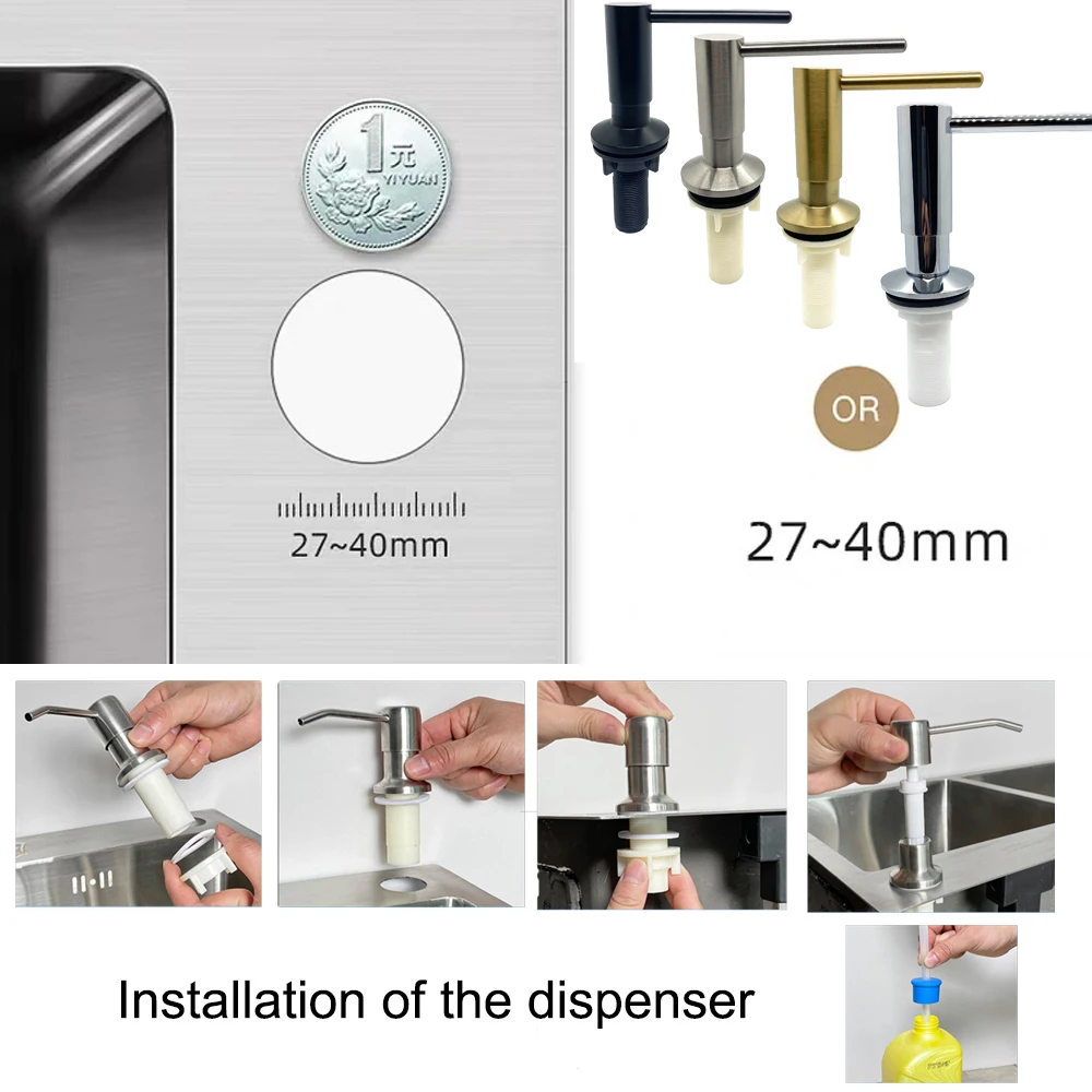 Brass Kitchen Sink Liquid Soap Dispenser Built-In Lotion Pump Head 1meter Extension Silicone Tube Kit Dish Wash Detergent Holder