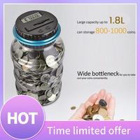 ABFN-1 Piece Piggy Bank Coin Money Box Coins Storage Box Jar 1.8L Counter Electronic Digital LCD Counting A