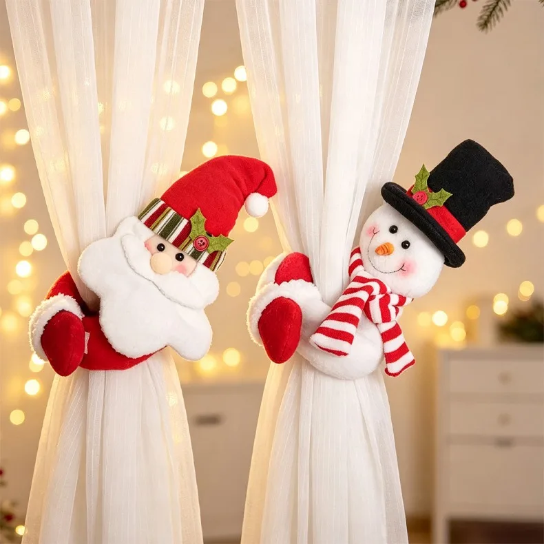 1 Stück Weihnachtlicher Schneemann-Vorhanghalter, Plüschpuppe, Fenster-Vorhanghalter, Weihnachtsdekoration für Zuhause, für Feiertagspartys und Fensterdekoration