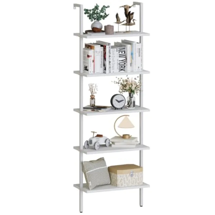 

Ladder Shelf en Bookshelf 5-Tier Wall-Mounted Open Rack Industrial Modern Plant Flower Stand Utility Organizer Bookcase Metal F