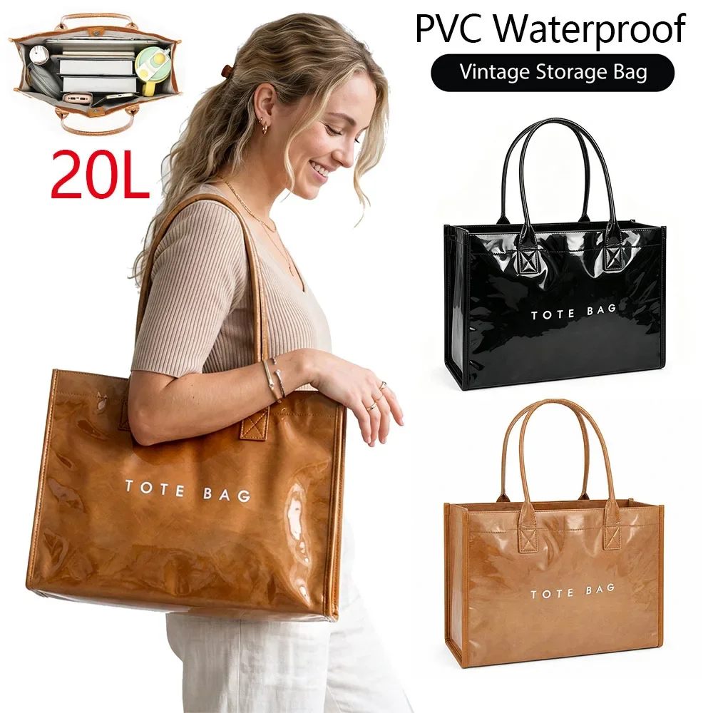 20L Jelly Tote Bag Transparent PVC Waterproof Handbag Portable Large Capacity Daily Commute Shoulder Bag for Work Beach Travel