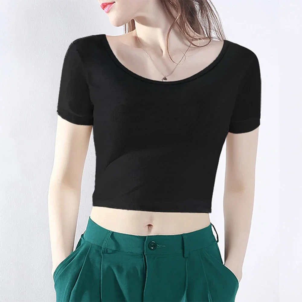 T-Shirt For Women O Neck Solid Color Cotton Summer Basic Short Sleeve Crop Top Ladies T-shirts Tees Female Clothing