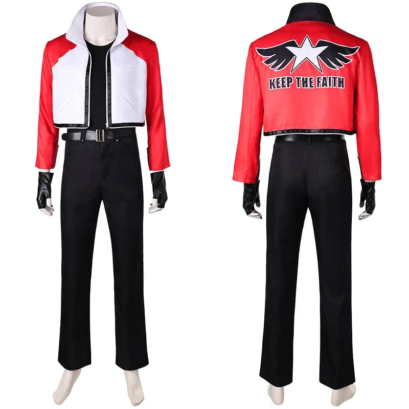 Rock howard masculino fantasia casaco calças cinto luvas jogo fatal cosplay fúria traje disfarce roupas halloween carnaval terno sk;m1
