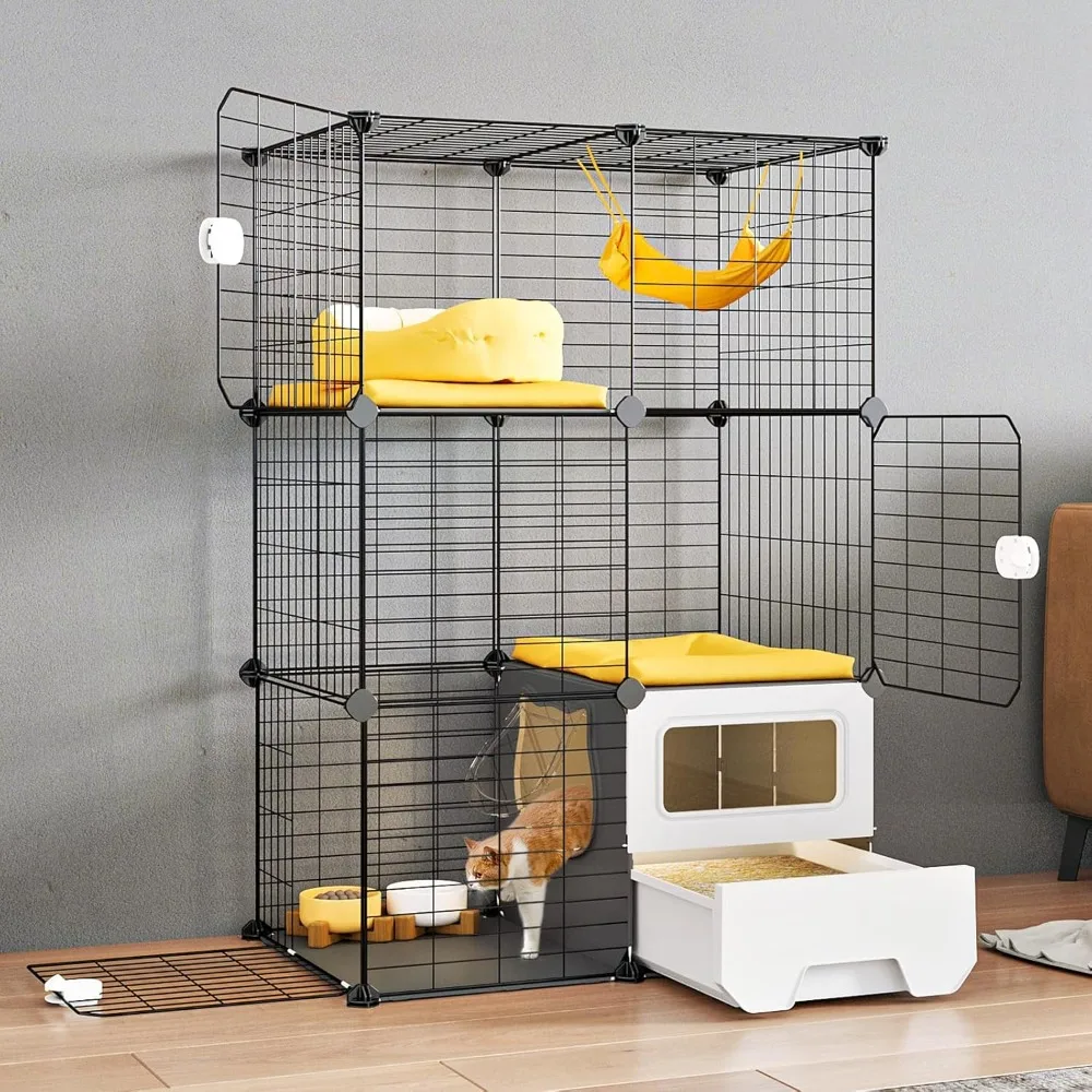 

Cat Cage Indoor with Litter Box 3-Tier DIY Cat Detachable Metal Wire Kennel Crate Large Exercise Place Ideal for 1-2 Kittens