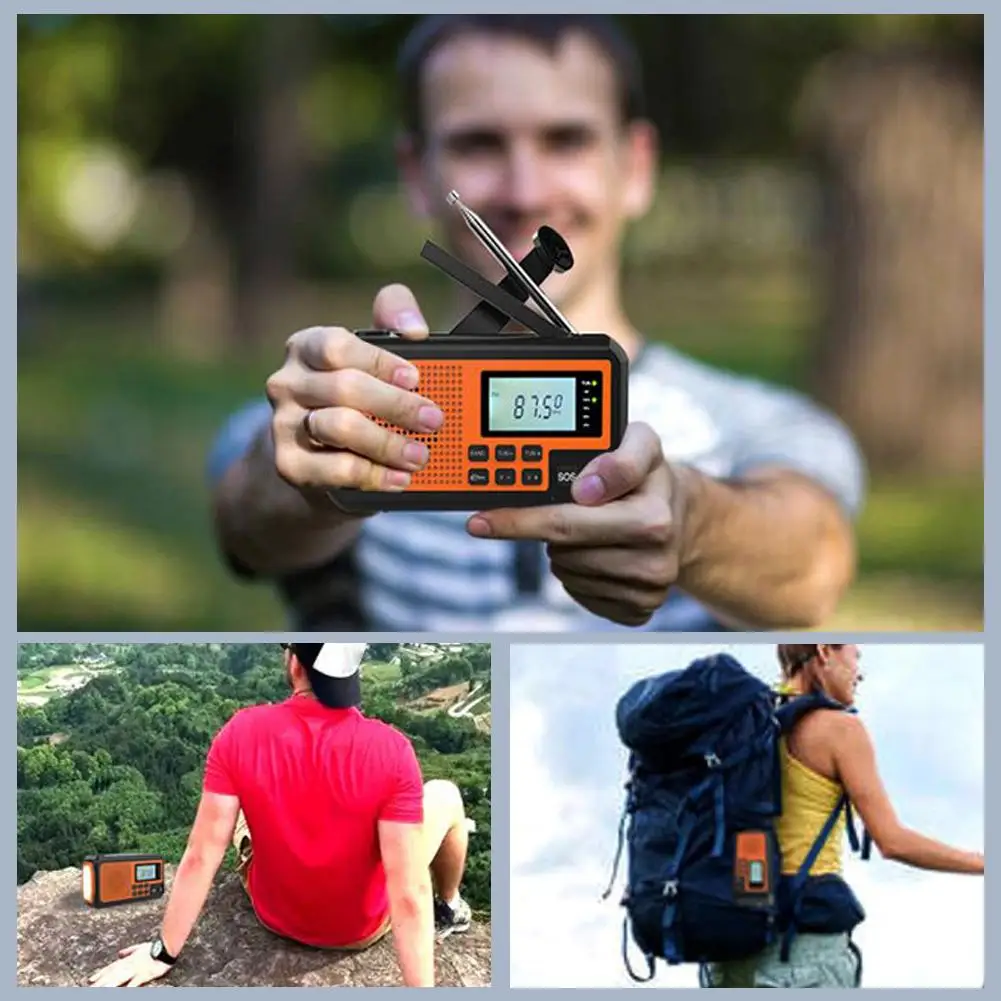 Solar + Hand Crank + Typec Rechargeable Radio AM/FM For Outdoor Emergency SOS Button Alarm Radio + Lumen Flashlight 2in1