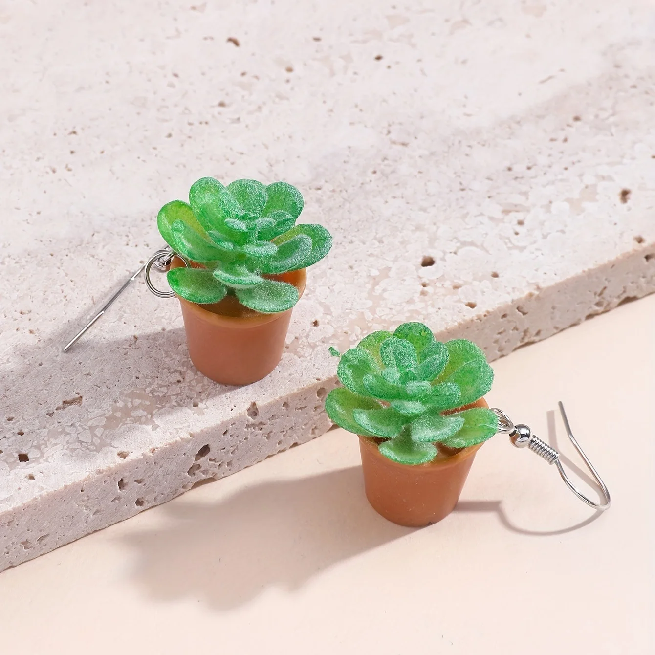 2*3.3 Cm/0.8*1.3 Inch 3D Green Succulent Plant Earrings Handmade Hanging Miniature Green Plant Dangle Drop Earring Cottagecore