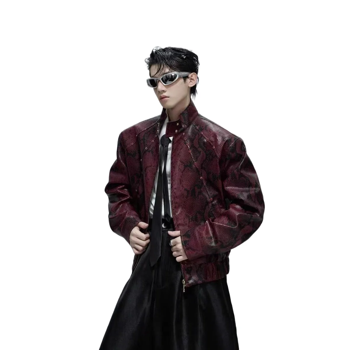 

Men's Fashion Punk Style Leather Jacket With High Street Loose Fit Y2K Faux Leather Coat Hip Hop Outerwear With Diamond