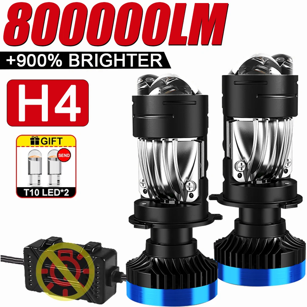 

H4 светодиодный мини-проектор с линзой 6500K, дальний ближний свет, турбовентилятор, автоматический налобный фонарь, 12 В, 24 В, мощная мотоциклетная лампа Plug&Play, супер яркий