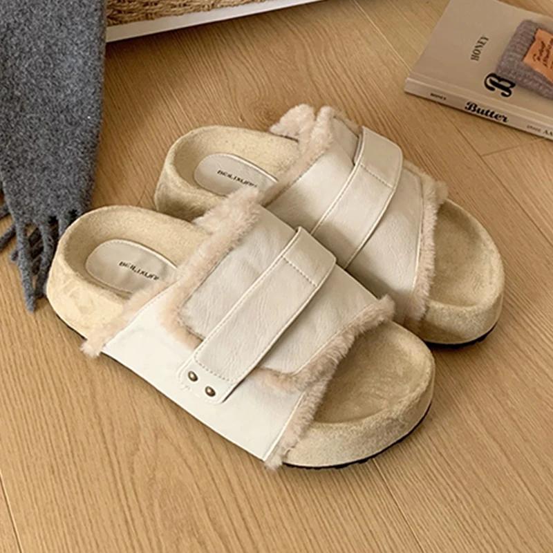 منصة النعال الفراء أحذية نسائية موضة أحذية الثلوج غير رسمية 2025 الخريف المشي المنزل الوجه يتخبط العلامة التجارية الجديدة مريحة Mujer Sandalias #4