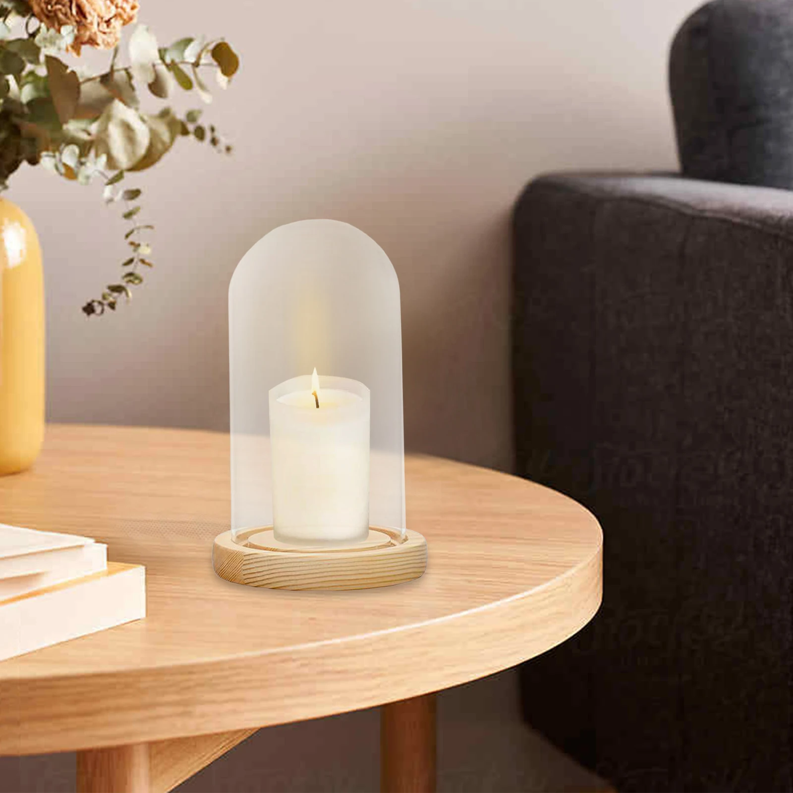 Glass Dome Cloche Bell Jar Wooden Base Round for Dining Table Nightstands Clear Glass Dome Cover with Wood Base Home Decor