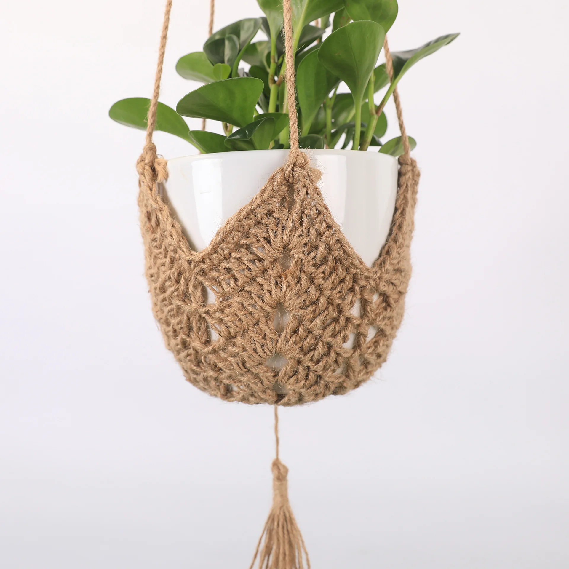 imple Hemp Rope Woven Flower Pot Hanging Basket, Indoor and Outdoor Hanging Plant Decorative Mesh Bag, Creative Hook Mesh Bag