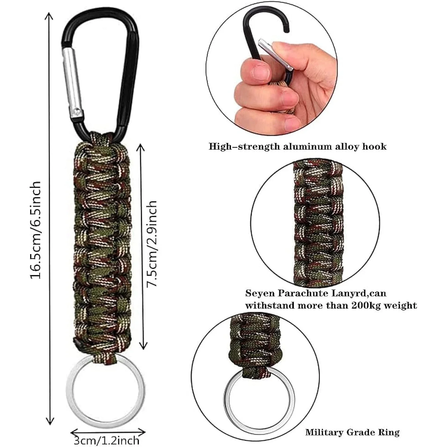 Outdoor Keychain Carabiner Clip Military Paracord Braided 7-Core Rope Emergency Knot Camping Hiking Key Ring Survival Tools