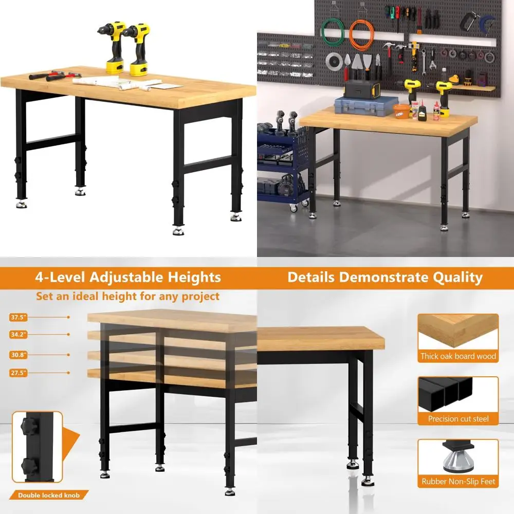 منضدة عمل من الخشب الصلب شديدة التحمل قابلة للتعديل، 48 طاولة عمل بسعة 2000 رطل لورش عمل المرآب #1