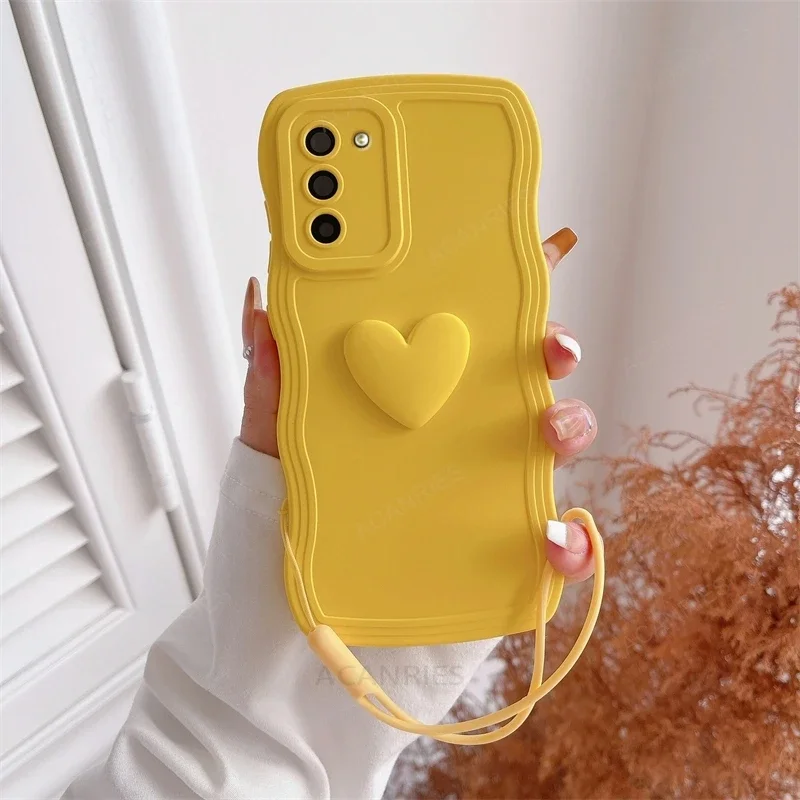 S 24 23 22 21 Love Heart Wavy Silicone Case For Samsung Galaxy S23 S21 S20 Fe S24 S22 Plus Ultra S10 S9 Lanyard Cover Note 20 10