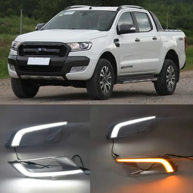 

Car 2PCS For Ford Ranger Wildtrak 2015 2016 2017 2018 LED DRL Daytime Running Light Daylight Fog Head yellow turn Lamp