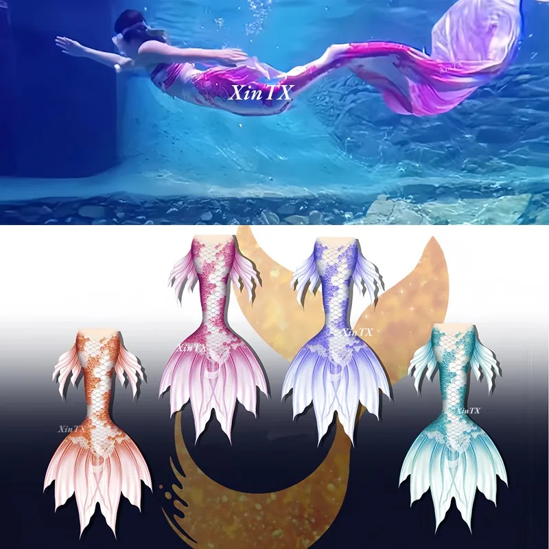 

High Quality Mermaid Tail Adult Women Swimwear Bikini Handmade Artificial Fish Scale Glossy Fabric Aquarium Show Koi Cosplay