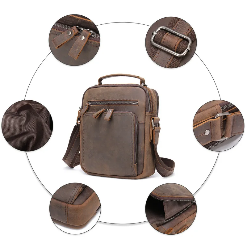 Exclusive genuine leather men's crossbody backpack for carrying on the shoulder. Men's model made of top-grade cowhide leather.