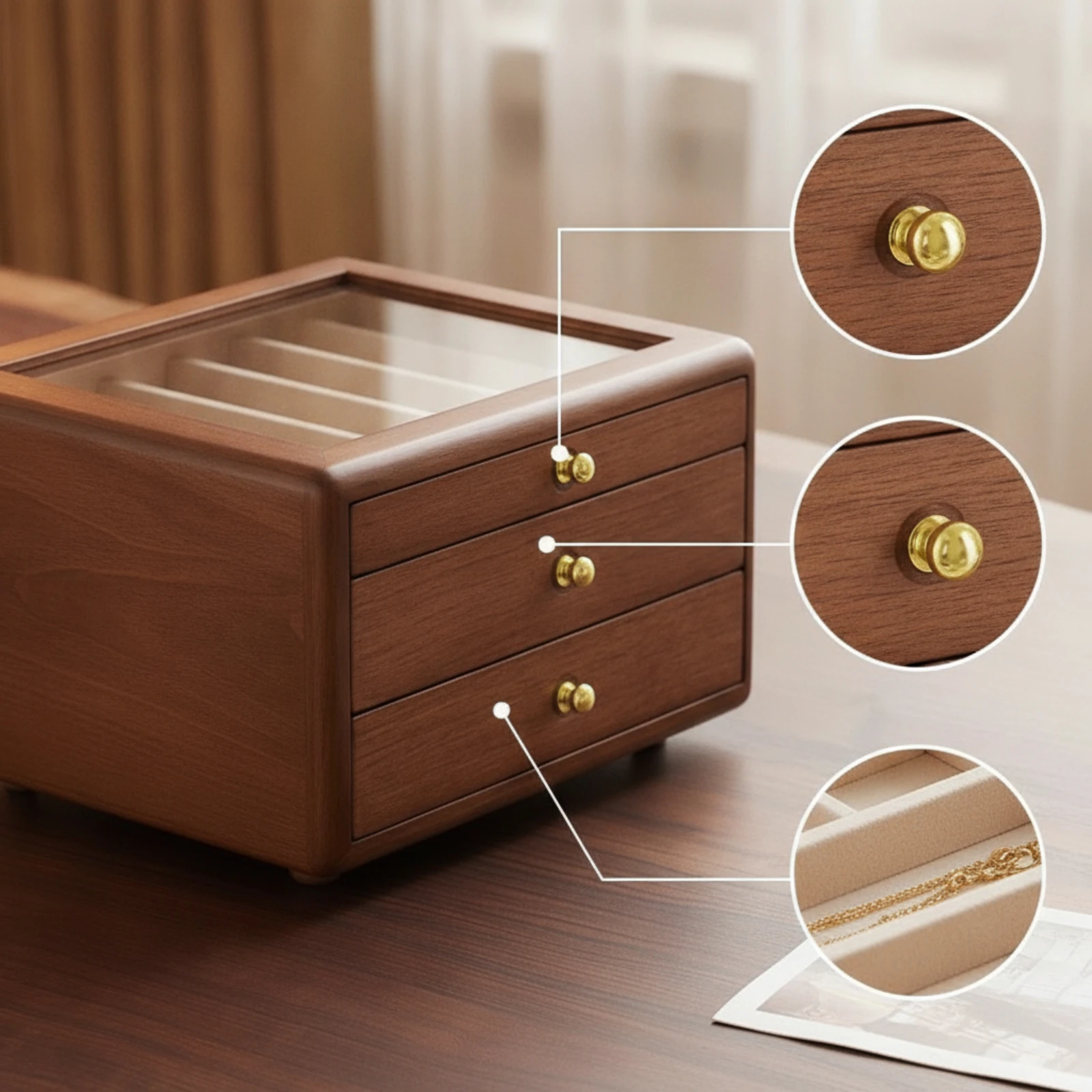 Jewelry Storage Box Transparent Jewelry Box with Glass Lid Accessory Keeper Rectangular Dustproof for Women, Dresser, Vanity